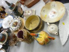 Pair of Satsuma vases and covers, a rooster teapot etc