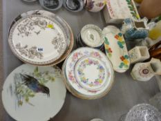 Quantity of decorative wall plates, two pottery teapot stands etc