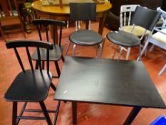 Pair of Ikea metal framed and plastic seated chairs, two Ikea black spindleback children's chairs