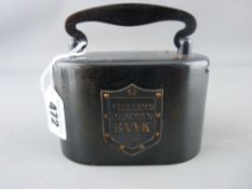 Old Williams Deacons metal home moneybox (cased)