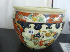 Large reproduction Oriental jardiniere with figural and floral decoration