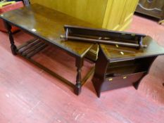 Mahogany carved coffee table, an inlaid magazine rack etc