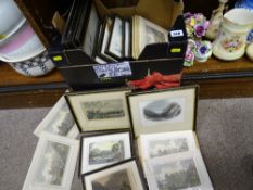 Large parcel of Hogarth framed Welsh coloured engravings (bottom shelf)