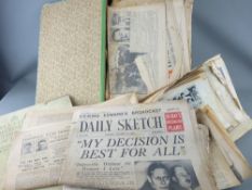 Vintage box folder containing a quantity of newspapers, predominantly 1930s, covering Prince Edward,