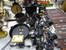 Large parcel of black painted old metal kitchenware