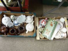 Two boxes of mixed pottery and porcelain including a vintage Shelley jelly mould