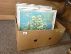 Box of mixed white framed prints (ten)