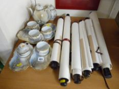 Japanese eggshell tea and coffee set with six scroll type prints