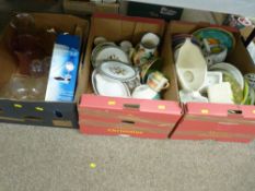 Box of glassware and two boxes of mixed pottery