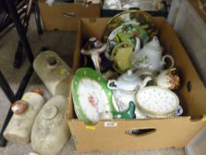 Parcel of mixed pottery and china, three stoneware hot water bottles