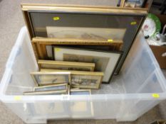 Tub of mixed paintings and prints and maps and including a nice oil painting by George Gibb of 'Caol