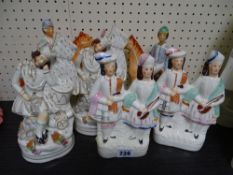 Pair of 19th Century Staffs pottery mounted jockeys and two other group pairs