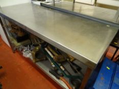 Two tier stainless steel catering table, 151 x 60 cms