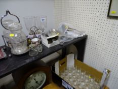 Pair of Victorian glass rummers, a two glass bottle set on a plated stand, minor condiments and