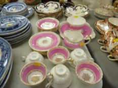 Pink and gilt Grafton china twenty one piece tea service and a parcel of Coalport gilt, blue and