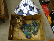 Large Tiffany lampshade, two art glass wall studies and a ceiling lantern