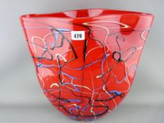 Large red art glass vase with trail decoration