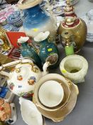 Large pottery kettle, parcel of pottery vases and bowls and a large Vienna style vase with narrow