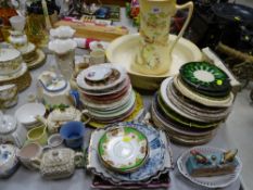 Crown Ducal pottery toilet jug and basin and a parcel of display plates, pair of vases, tea and