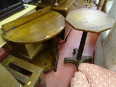 Polished barley twist half moon two tier hall table and a single pedestal octagonal topped