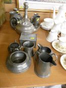 Parcel of beaten pewter and pewter tankards etc