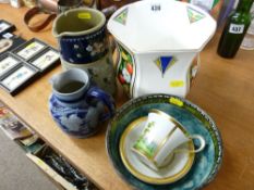 White china Aynsley jardiniere with floral decoration, two stoneware jugs and a bowl etc