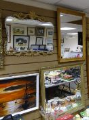 Vintage swag decorated wall mirror and two modern framed examples