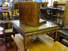 Pair of Chinese style hardwood occasional tables, one with glass top
