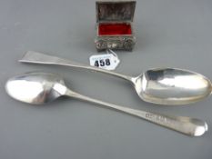 Pair of George III silver serving spoons, London 1782, 'T W' maker's mark and a small white metal