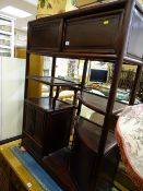 Chinese style hardwood cabinet with upper sliding doors, multi-shelves and twin sliding door base