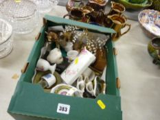 Small box of mixed novelty pottery and china and a parcel of copper lustre items