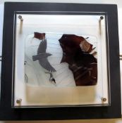 BILL SWANN glass picture - Untitled, 40 x 40cms Features a slate bird carved by Meic Watts, who