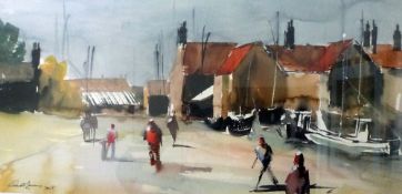 ARNOLD LOWREY framed watercolour - 'Boatland', 35 x 22.5 inches (including frame) www.lowrey.co.uk