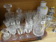 Tray of crystal glassware including six small Waterford crystal tumblers together with a metal top