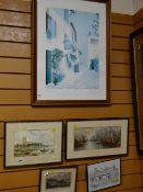 Pair of early twentieth century watercolours, signed E JONES, modern framed print of Mediterranean