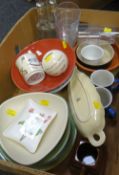 Box of mixed china including Bunnykins money box, Minton dish etc