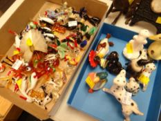 Collection of glass cabinet animals & birds together with a selection of small ceramic animals