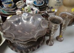 A pair of hallmarked silver bud vases & items of EPNS