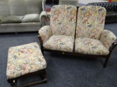 Vintage Ercol-style two-seater sofa & stool