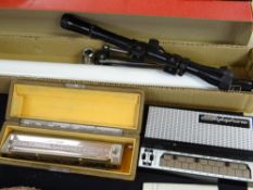 Vintage cased Hohner Germany harmonica together with a vintage boxed stylophone, boxed tripod