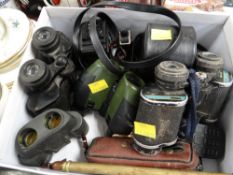 Collection of various binoculars together with a Praktica camera etc