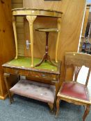 Parcel of furniture to include reproduction leather tooled top console table, demi-lune table,