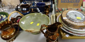 Parcel of lustre jugs, onyx tazza etc