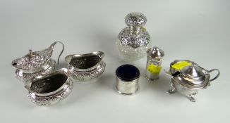 Parcel of various hallmarked silver condiments together with a silver topped bottle