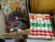 Boxed vintage Christmas crackers & Christmas tree lights, Guinness barometer etc