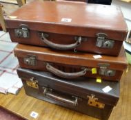 A good vintage leather vanity case, impressed with letters 'E M V' & two further small vintage