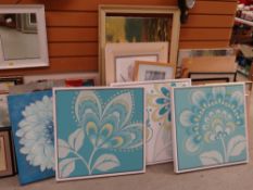 Parcel of modern furnishing prints together with a framed oil on canvas