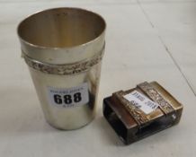 A continental silver beaker & matchbox holder