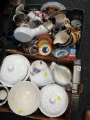 Two boxes of mixed china including dinnerware, jugs, figurines etc
