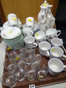 Tray of mixed china & glass including Royal Doulton floral patterned teaware, figurines etc